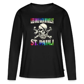 St. Pauli Hambourg Fanartikel St. Pauli - T-shirt manches longues Premium bio Femme - noir - Devant - Julia (174cm)