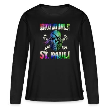 St. Pauli Hambourg Fanartikel St. Pauli - T-shirt manches longues Premium bio Femme - noir - Devant - Julia (174cm)