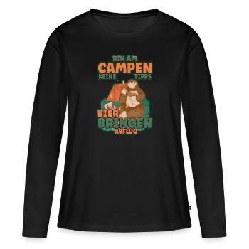 Bin am Campen keine Tipps Bier bringen Abflug Zelt - Frauen Premium Bio Langarmshirt - Schwarz - Vorne - Julia (174cm)
