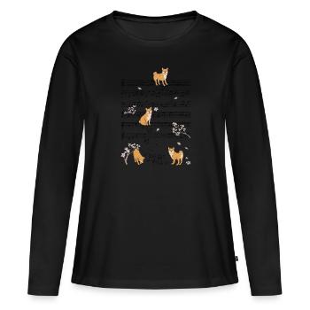 Notes de musique avec Shiba Inu avec des fleurs de Cherrie - T-shirt manches longues Premium bio Femme - noir - Devant - Julia (174cm)