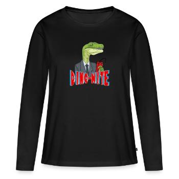 Explosiver Dinosaurier Dino-Mite mit Dynamite in - Frauen Premium Bio Langarmshirt - Schwarz - Vorne - Julia (174cm)