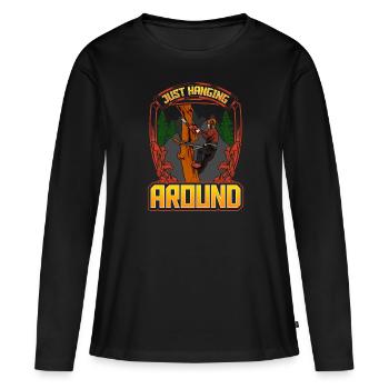 Tronçonneuse juste suspendue autour de la tronçonneuse - T-shirt manches longues Premium bio Femme - noir - Devant - Julia (174cm)