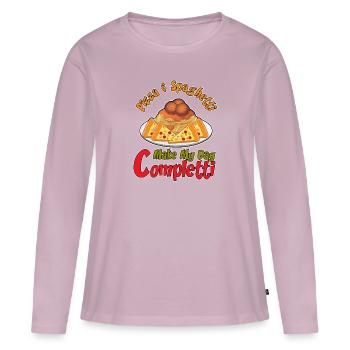 Pizza et Spaghetti Completti Ironic Quote Pâtes - T-shirt manches longues Premium bio Femme - rose poudré - Devant - Julia (174cm)