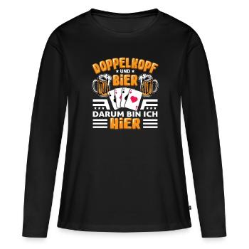 Double tête et joueur de cartes à jouer à la bière - T-shirt manches longues Premium bio Femme - noir - Devant - Julia (174cm)