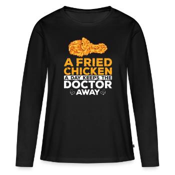 Brathähnchen Lifestyle Foodaholic Fast Food Gesche - Frauen Premium Bio Langarmshirt - Schwarz - Vorne - Julia (174cm)