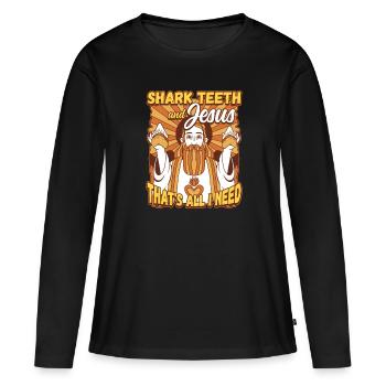 Fossil Tooth Collector Design for a Shark Fossil - Frauen Premium Bio Langarmshirt - Schwarz - Vorne - Julia (174cm)