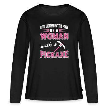 Le pouvoir d’une femme avec une pioche jardinage - T-shirt manches longues Premium bio Femme - noir - Devant - Julia (174cm)