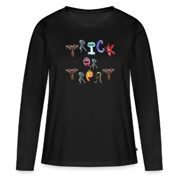 Doux ou aigre Halloween petit monstre - T-shirt manches longues Premium bio Femme - noir - Devant - Julia (174cm)