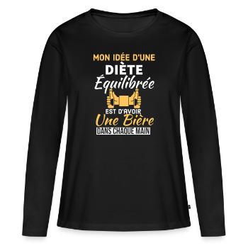Humour bière 1 - T-shirt manches longues Premium bio Femme - noir - Devant - Julia (174cm)