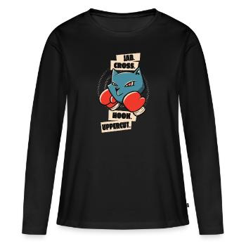 Jab Cross Hook Uppercut Cat Boxing Gloves Athlète - T-shirt manches longues Premium bio Femme - noir - Devant - Julia (174cm)