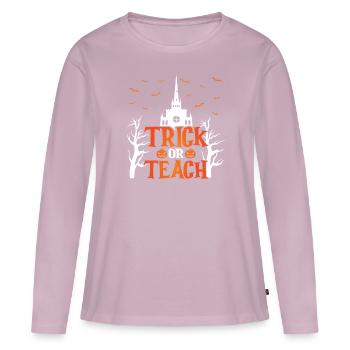 Chauves-souris citrouilles d’Halloween aigres-douces ou aigres - T-shirt manches longues Premium bio Femme - rose poudré - Devant - Julia (174cm)