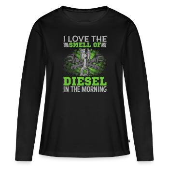 Ich Liebe Den Geruch Von Diesel In The Morning - Frauen Premium Bio Langarmshirt - Schwarz - Vorne - Julia (174cm)