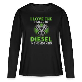 Ich Liebe Den Geruch Von Diesel Im Morning - Frauen Premium Bio Langarmshirt - Schwarz - Vorne - Julia (174cm)