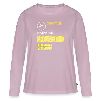 Destination de départ autour du monde Avion - T-shirt manches longues Premium bio Femme - rose poudré - Devant - Julia (174cm)
