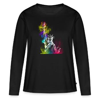 NYC New York City Statue de la Liberté États-Unis - T-shirt manches longues Premium bio Femme - noir - Devant - Julia (174cm)