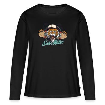 San Mateo California USA Palm Trees Skate Beach - Frauen Premium Bio Langarmshirt - Schwarz - Vorne - Julia (174cm)