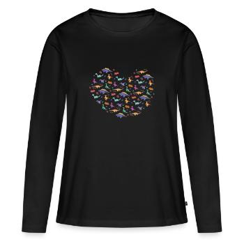 Un cœur pour les dinosaures dinosaures - T-shirt manches longues Premium bio Femme - noir - Devant - Julia (174cm)