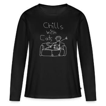 Chats Chat Chat Chat Chat Chat Amoureux - T-shirt manches longues Premium bio Femme - noir - Devant - Julia (174cm)
