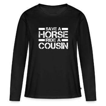 Économisez une balade à cheval avec un cousin lustiger - T-shirt manches longues Premium bio Femme - noir - Devant - Julia (174cm)