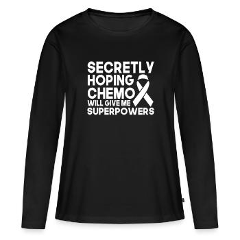 Espère secrètement que la chimio me donnera des superpouvoirs - T-shirt manches longues Premium bio Femme - noir - Devant - Julia (174cm)