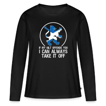 Si mon kilt vous offense, je peux toujours - T-shirt manches longues Premium bio Femme - noir - Devant - Julia (174cm)
