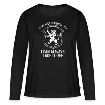 Si mon kilt vous offense, je peux toujours - T-shirt manches longues Premium bio Femme - noir - Devant - Julia (174cm)