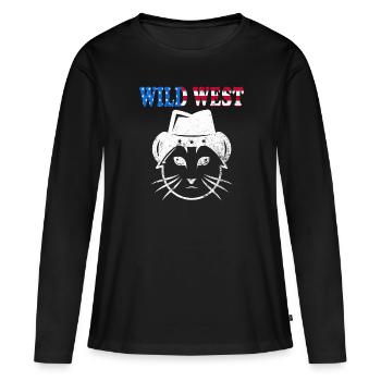 Wild West Cowboy Western Texas Rodeo Meow - T-shirt manches longues Premium bio Femme - noir - Devant - Julia (174cm)