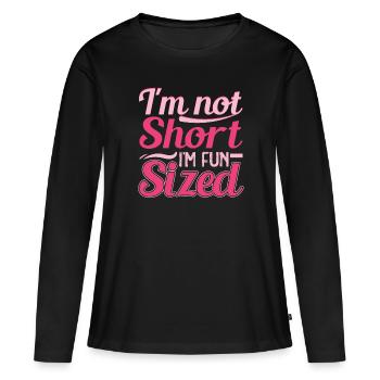Je ne suis pas petite, je m’amuse en taille - T-shirt manches longues Premium bio Femme - noir - Devant - Julia (174cm)