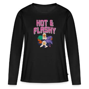Hot & Flashy Awesome Retro T-Shirt pour elle - T-shirt manches longues Premium bio Femme - noir - Devant - Julia (174cm)