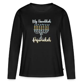 My Hanukkah Pajamakah - Menorah Lights Hanukkah - T-shirt manches longues Premium bio Femme - noir - Devant - Julia (174cm)