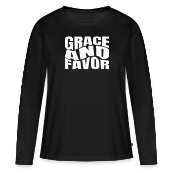 Grâce et faveur Citation Jésus Gog Foi - T-shirt manches longues Premium bio Femme - noir - Devant - Julia (174cm)