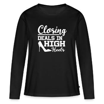 Conclure des transactions en talons hauts - T-shirt manches longues Premium bio Femme - noir - Devant - Julia (174cm)