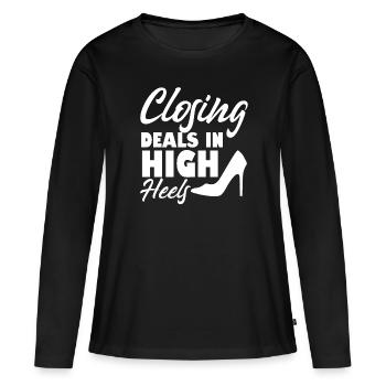 Schließen Von Angeboten In High Heels Real Estate - Frauen Premium Bio Langarmshirt - Schwarz - Vorne - Julia (174cm)