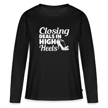 Conclure des transactions en talons hauts - T-shirt manches longues Premium bio Femme - noir - Devant - Julia (174cm)