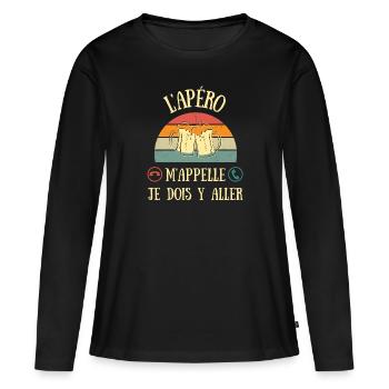 l'apéro m'appelle humour alcool homme apéritif - T-shirt manches longues Premium bio Femme - noir - Devant - Julia (174cm)