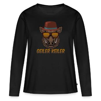 Geiler Keiler | Lustiges Wildschwein Jagd - Frauen Premium Bio Langarmshirt - Schwarz - Vorne - Julia (174cm)