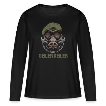 Geiler Keiler | Lustiges Wildschwein Jagd - Frauen Premium Bio Langarmshirt - Schwarz - Vorne - Julia (174cm)