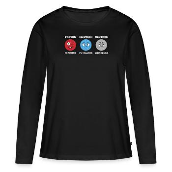 Proton Électrons -Neutron -Blagues Science Physique - T-shirt manches longues Premium bio Femme - noir - Devant - Julia (174cm)