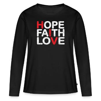 Hope Faith Love Hiv aide la bureaucratie Soutenir Citation - T-shirt manches longues Premium bio Femme - noir - Devant - Julia (174cm)