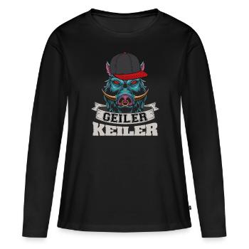 Geiler Keiler | Lustiges Wildschwein Jagd - Frauen Premium Bio Langarmshirt - Schwarz - Vorne - Julia (174cm)