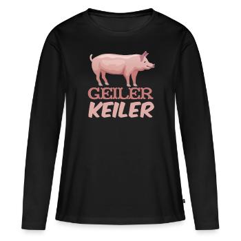 Geiler Keiler | Lustiges Wildschwein Jagd - Frauen Premium Bio Langarmshirt - Schwarz - Vorne - Julia (174cm)