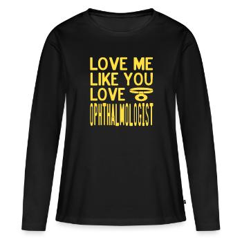 Aime-moi comme tu aimes ophtalmologiste rétro drôle - T-shirt manches longues Premium bio Femme - noir - Devant - Julia (174cm)