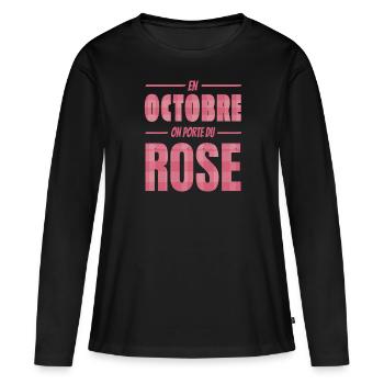 Im Oktober Tragen Wir Rosa Kürbisband - Frauen Premium Bio Langarmshirt - Schwarz - Vorne - Julia (174cm)