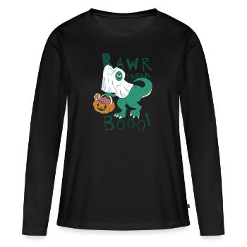 Rawr I Mean Booo! Pumkin Halloween Dinosaur - Women's Premium Organic Long Sleeve Shirt - black - Front - Julia (174cm)