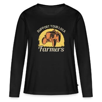 Soutenir les agriculteurs locaux qui - T-shirt manches longues Premium bio Femme - noir - Devant - Julia (174cm)