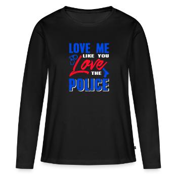 Aime-moi comme tu aimes la police cool retro - T-shirt manches longues Premium bio Femme - noir - Devant - Julia (174cm)