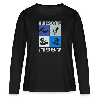 Awesome since 1987. Wakeboard Lifestyle - Frauen Premium Bio Langarmshirt - Schwarz - Vorne - Julia (174cm)