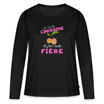 Cadeau Femme Lorraine Mirabelle Noel Anniversaire - T-shirt manches longues Premium bio Femme - noir - Devant - Julia (174cm)