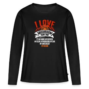 J’aime la chasse aux champignons Mycologue passionné - T-shirt manches longues Premium bio Femme - noir - Devant - Julia (174cm)