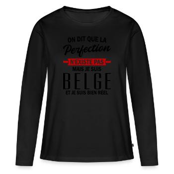 je suis Belge / belge et parfait - T-shirt manches longues Premium bio Femme - noir - Devant - Julia (174cm)